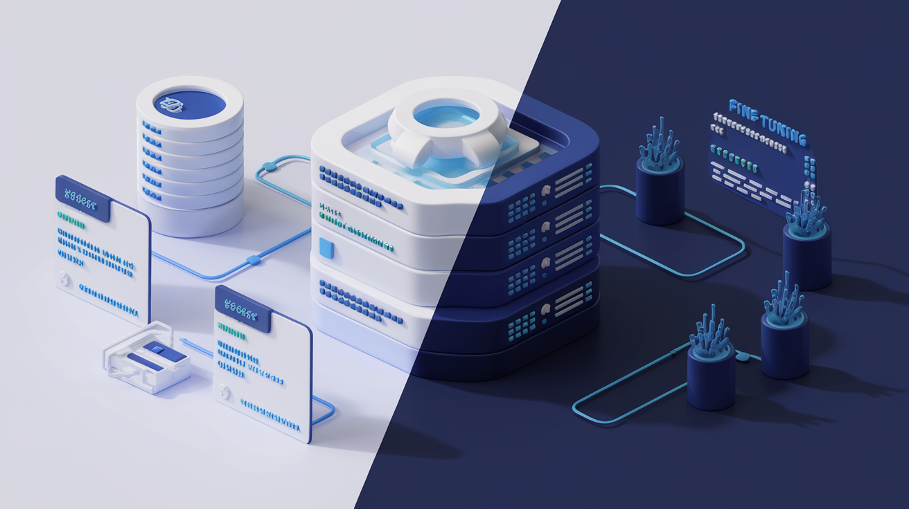 ภาพ แผนภาพเปรียบเทียบ RAG และ Fine-Tuning ลักษณะรูปภาพ: แบ่งหน้าจอเป็นสองส่วน