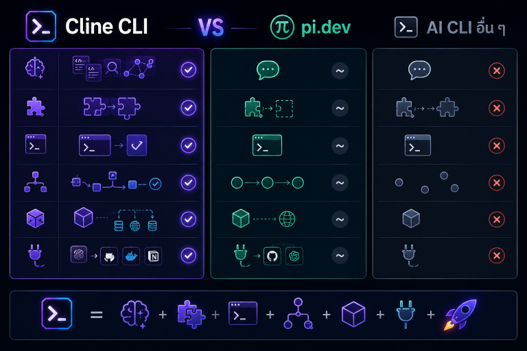 Cline CLI ต่างจาก pi.dev และ AI cli